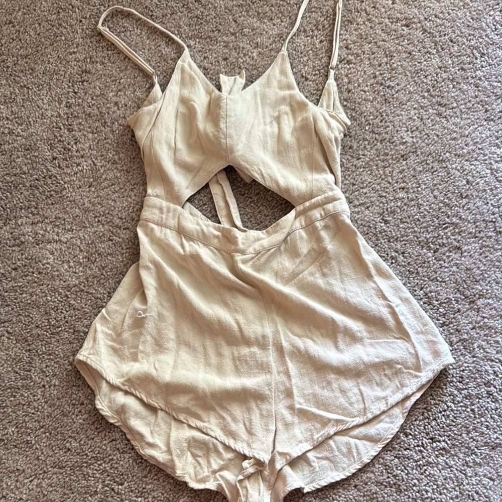 Indah Beige Tie-Front Romper